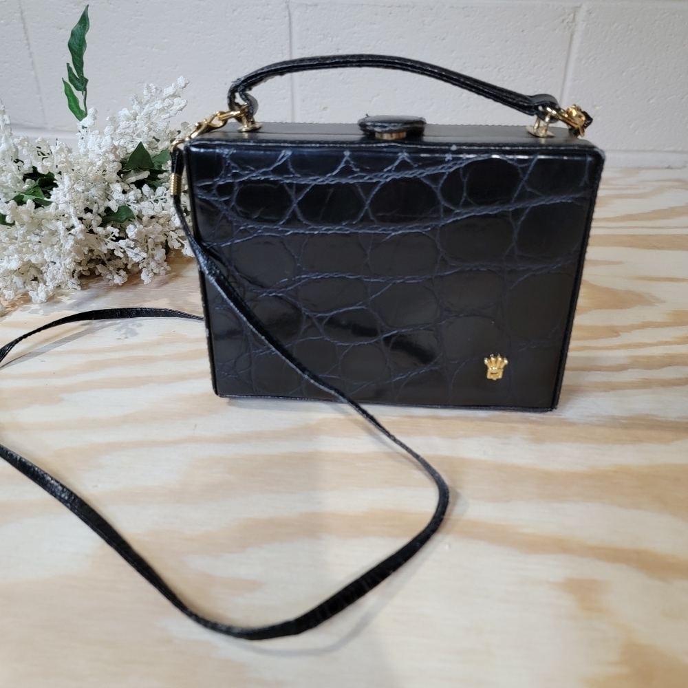 Vintage ~ Black Square Hardcase Handbag/accessory